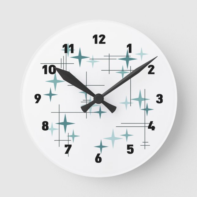 Mitte- des Jahrhundertsmoderne Stern-(aquamarine) Runde Wanduhr (Vorderseite)