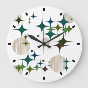 Mitte- des Jahrhundertsmoderne Sternexplosionen Große Wanduhr