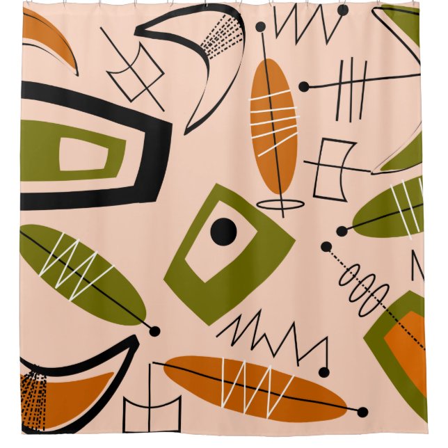 Mitte- des Jahrhundertsmodernes abstraktes Orange Duschvorhang (Vorderseite)