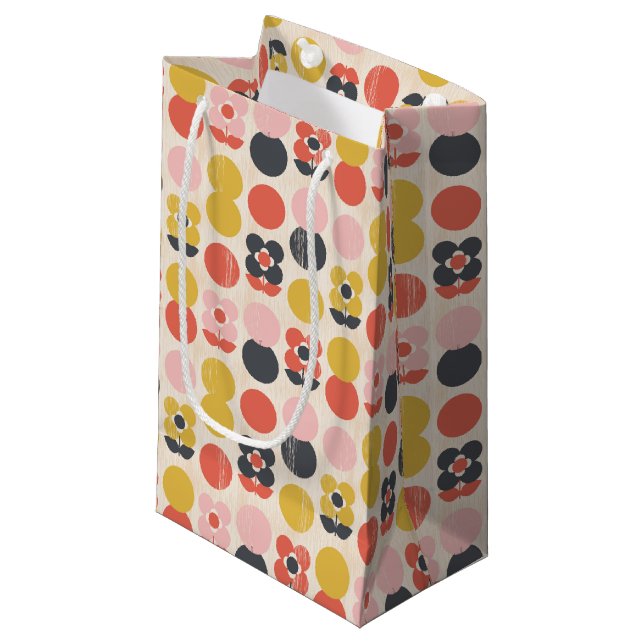 Mitte- des Jahrhundertsmodernes Blumen-Muster Kleine Geschenktüte (Vorderseite Schrägansicht)