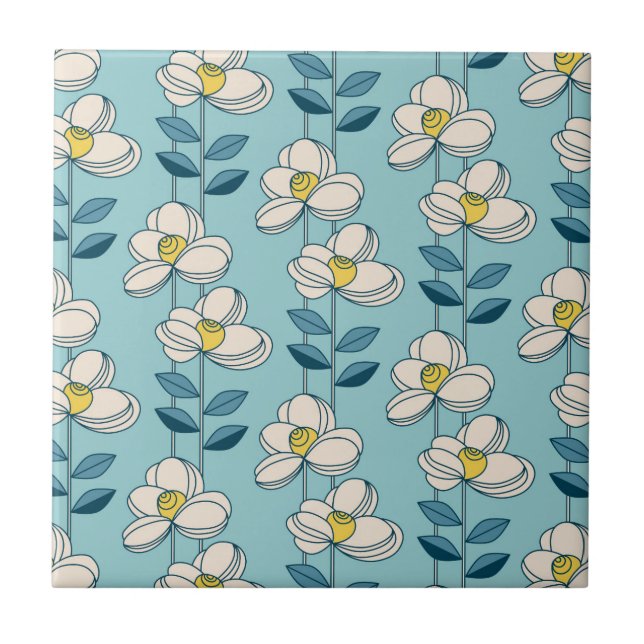 Mitte- des Jahrhundertsmodernes Blumenblatt-Muster Fliese (Vorderseite)