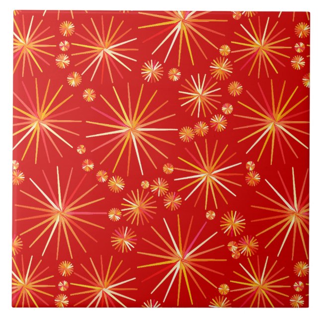 Mitte des Jahrhundertssputnik-Muster, tiefrot Fliese (Vorderseite)