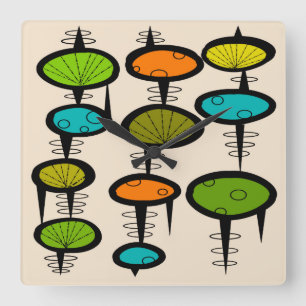 Mitte- des JahrhundertsWeltraumzeitalter-Wanduhr Quadratische Wanduhr