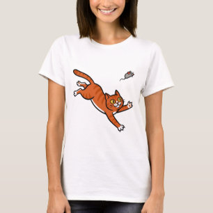 Mitte-des-Sprungs-Grüner-Kater-Pop-Art T-Shirt