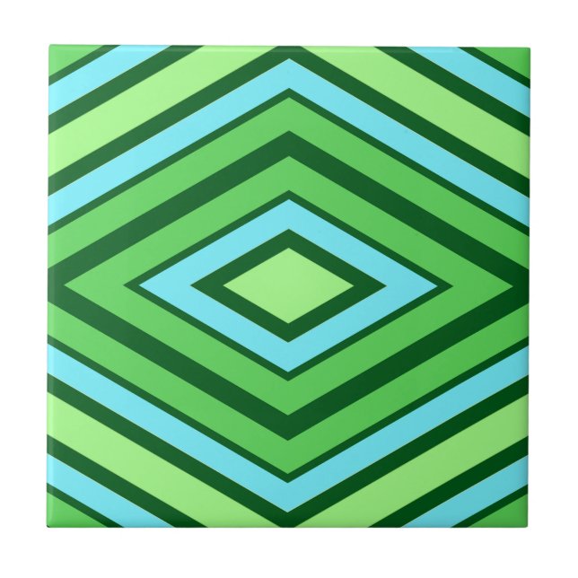Mitte Jahrhundert Diamond Muster Jade Green und Aq Fliese (Vorderseite)