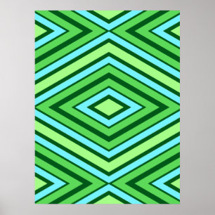 Mitte Jahrhundert Diamond Muster Jade Green und Aq Poster