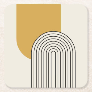 Mitte Jahrhundert Linienkunst mit Senf-Farbbogen Rechteckiger Pappuntersetzer