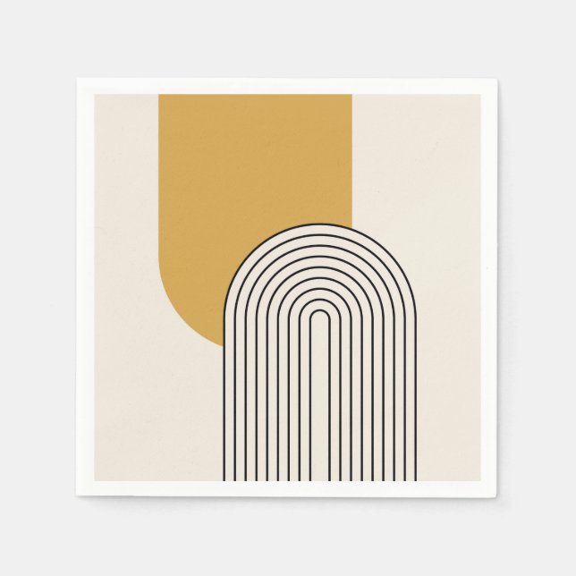 Mitte Jahrhundert Linienkunst mit Senf-Farbbogen Serviette (Vorderseite)