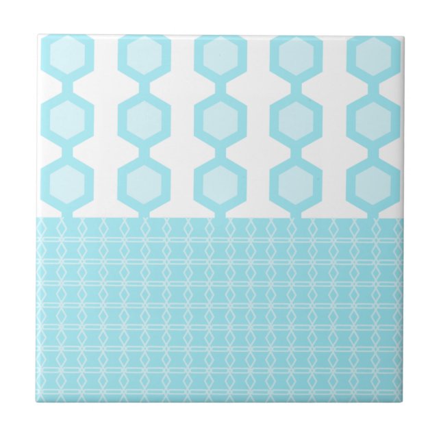 Mitte Jahrhundert Moderne Hexagons Pastel Baby Blu Fliese (Vorderseite)