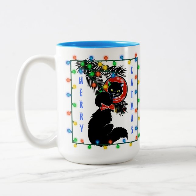 Mitte Jahrhundert Moderne Weihnachtszeit! Zweifarbige Tasse (Links)