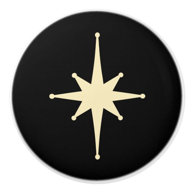 Mitte Jahrhundert Moderner Atomstar Black & Cream Keramikknauf (Vorderseite)