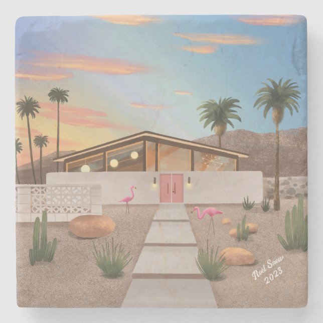 Mitte Jahrhundert Modernes Flamingo-Haus Steinuntersetzer (Vorderseite)