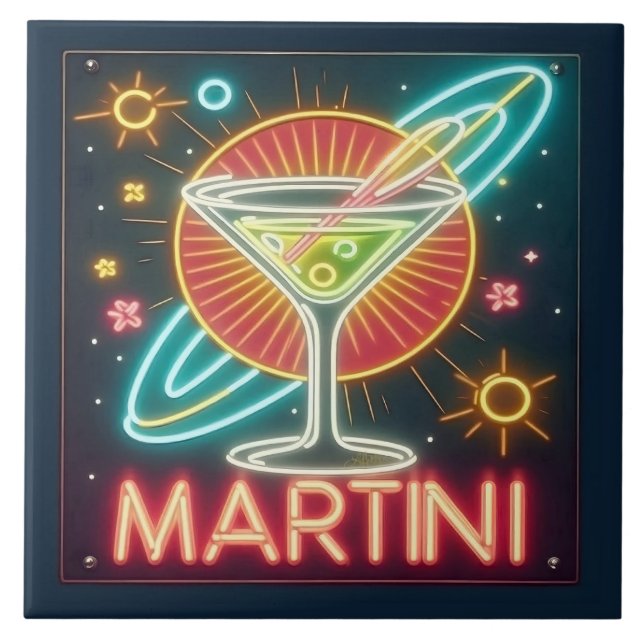 Mitte Jahrhundert Neon Martini Signi Fliese (Vorderseite)