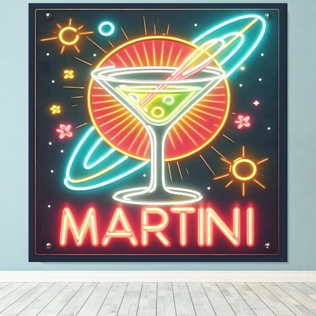 Mitte Jahrhundert Neon Martini Signi Leinwanddruck (Insitu (Holzboden))