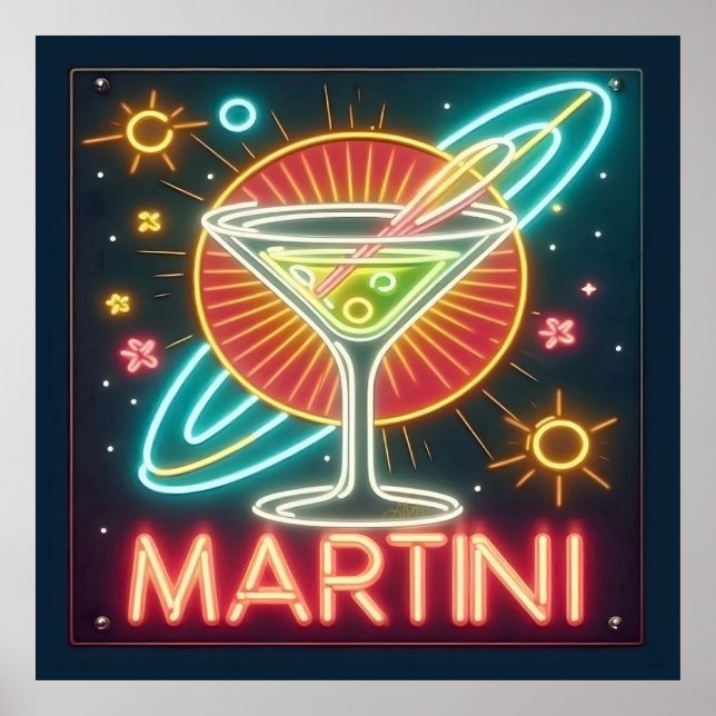 Mitte Jahrhundert Neon Martini Signi Poster (Vorne)