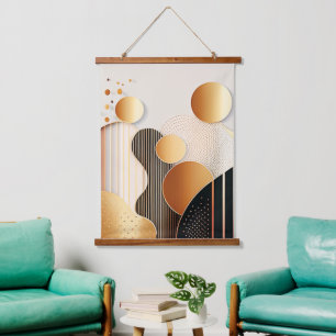 Mitte Jahrhundert Terracotta Brown und Beige Wandteppich Mit Holzrahmen