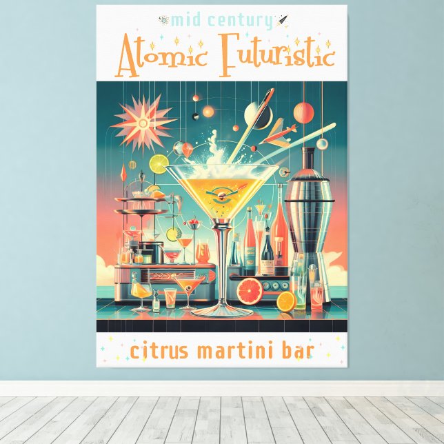 Mitte Jahrhunderts Atomusiontic Citrus Martini Bar Leinwanddruck (Insitu (Holzboden))