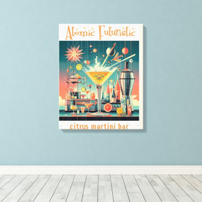 Mitte Jahrhunderts Atomusiontic Citrus Martini Bar Leinwanddruck (Insitu (Holzboden))