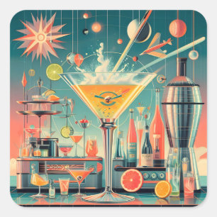 Mitte Jahrhunderts Atomusiontic Citrus Martini Bar Quadratischer Aufkleber