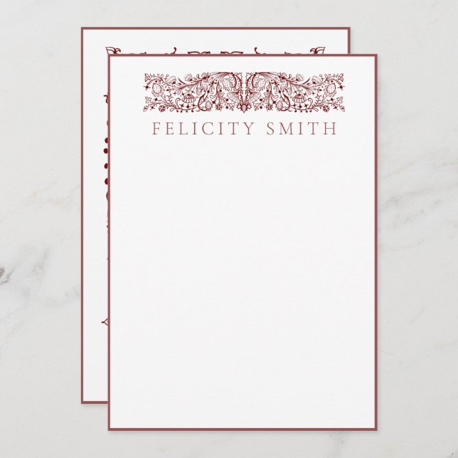 Mitteilungskarten Elegantes Vintages botanisches M (Vorne/Hinten)