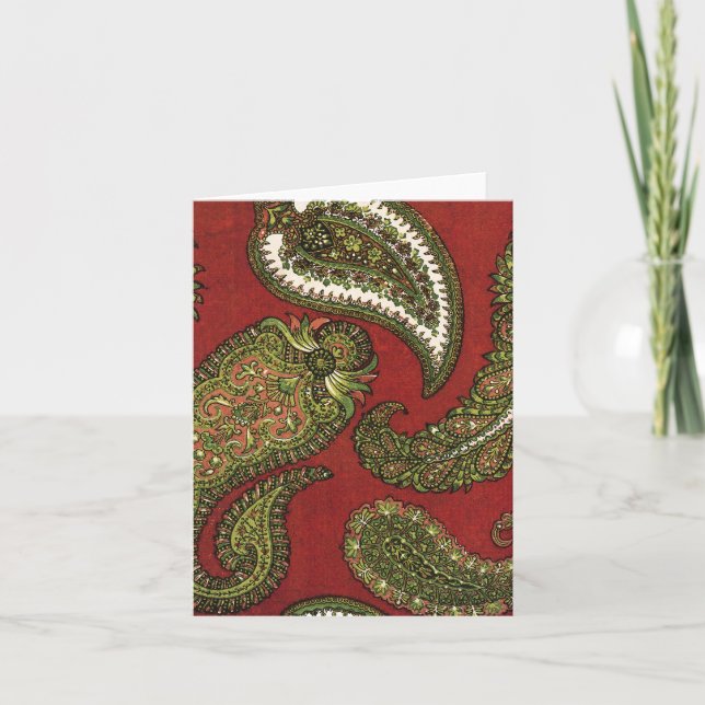 Mitteilungskarten Rot und Grün Paisley (Vorderseite)