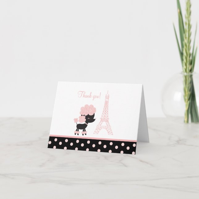 Mitteilungskarten von Poodle in Schwarz/Rosa Danke (Vorderseite)