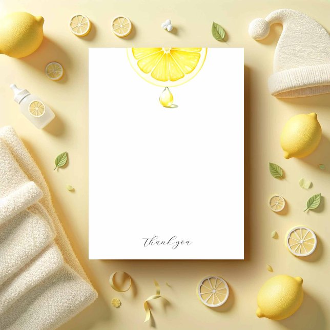Mitteilungskarten Wasserfarbige Gelbe Zitronen (Lemon baby shower thank you card cute watercolor citrus art with a lemon drop)