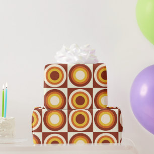 Mittel Jahrhundert Orange Gelbe Kreise auf Quadrat Geschenkpapier