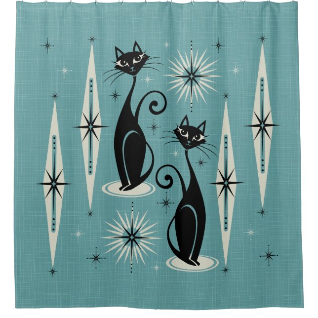 Mittelalter bedeutet Retro-Atomkatzen auf blau Duschvorhang (Vorderseite)