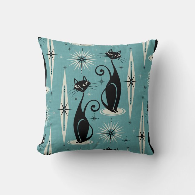 Mittelalter bedeutet Retro-Atomkatzen auf blau Kissen (Vorderseite)