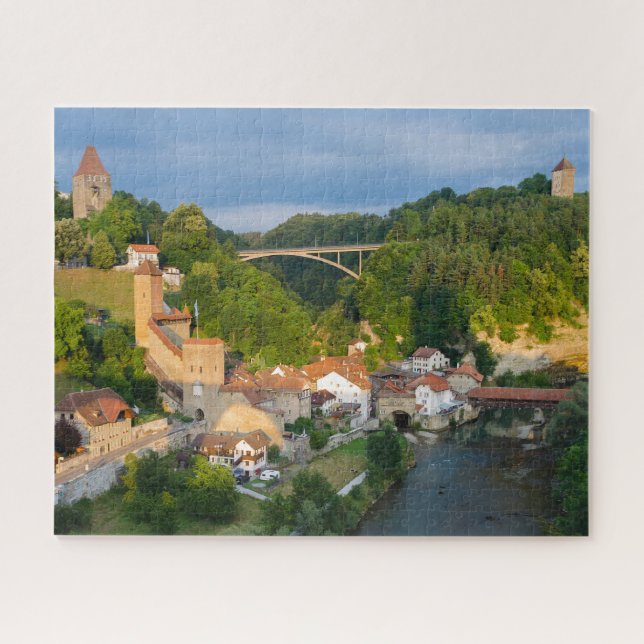 Mittelalter Freiburg Schweizer Städtchen Puzzle (Horizontal)
