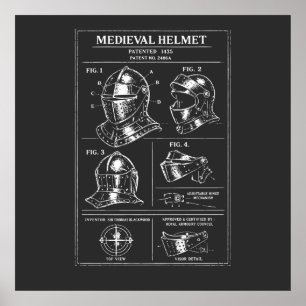 Mittelalter-Helm-Blueprint Poster