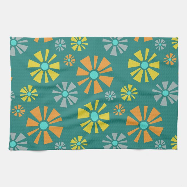 Mittelalter Moderne Blume Aquamarin Geschirrtuch (Horizontal)
