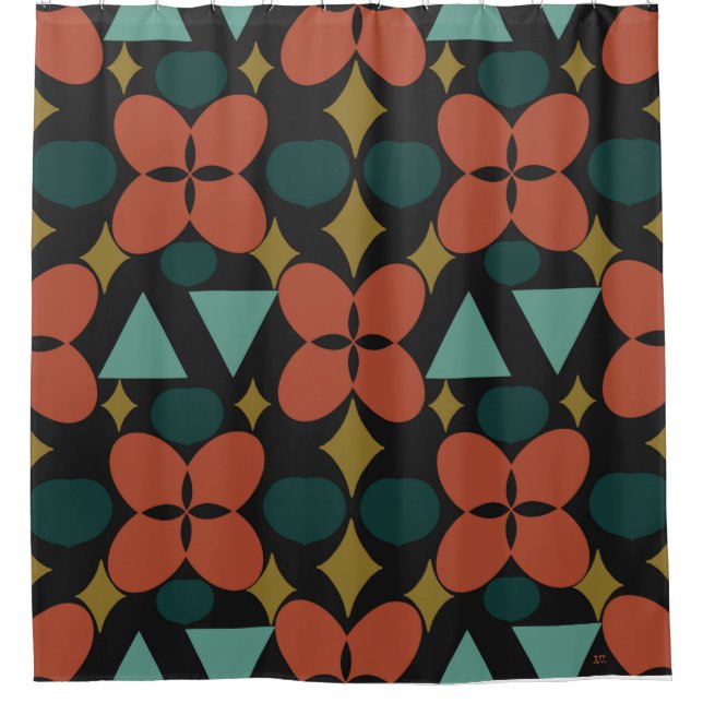 Mittelalter Moderne Blume Diamond Black Duschvorhang (Vorderseite)