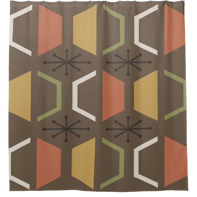 Mittelalter Moderne Hexagons Brown Duschvorhang (Vorderseite)