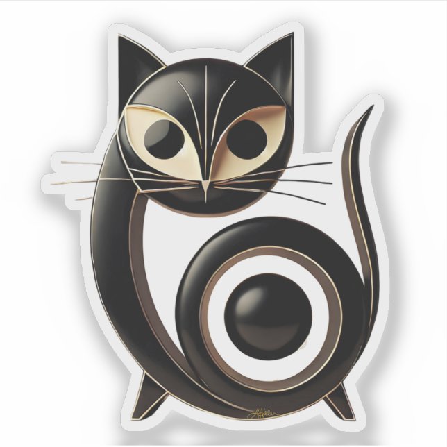 Mittelalter Moderne Kunst Schwarze Katze Aufkleber (Vorderseite)