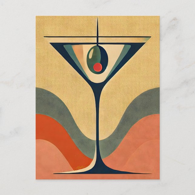 Mittelalter Moderne "Pimento olive martini wave" Postkarte (Vorderseite)