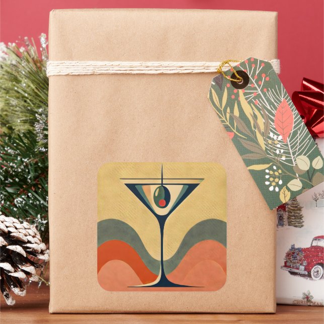 Mittelalter Moderne "Pimento olive martini wave" Quadratischer Aufkleber (Feiertag)