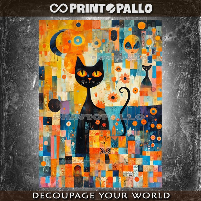 Mittelalter Moderne schwarze Katze über einer Farb Seidenpapier (Von Creator hochgeladen)