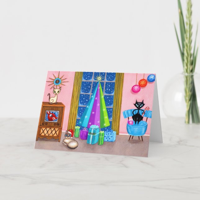 Mittelalter Moderne Weihnachtszeit Atomic Age Cats Karte (Vorderseite)