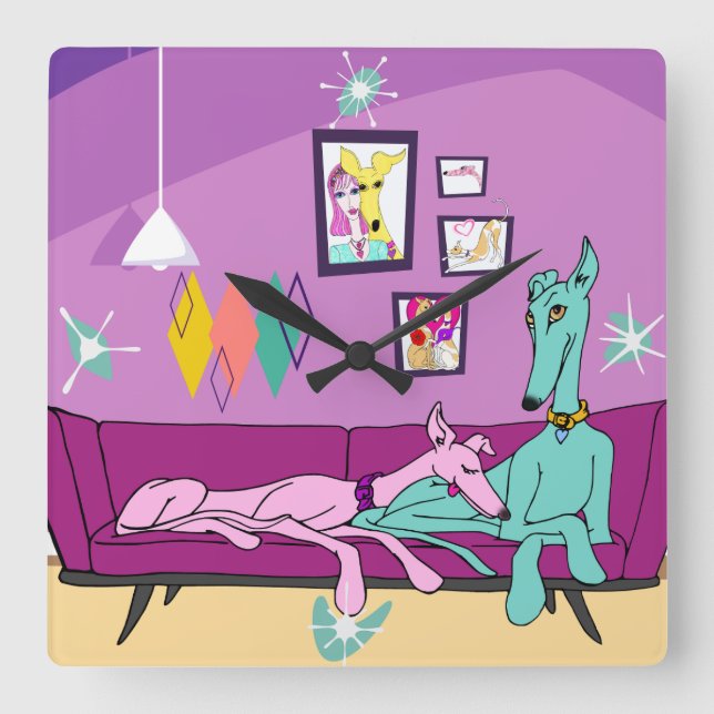 Mittelalter Moderne Windhundkunst Quadratische Wanduhr (Vorderseite)