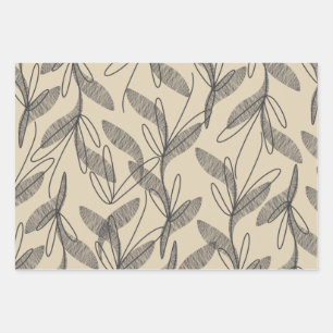 Mittelalter Moderner Retro Botanischer Grau Beige Geschenkpapier Set