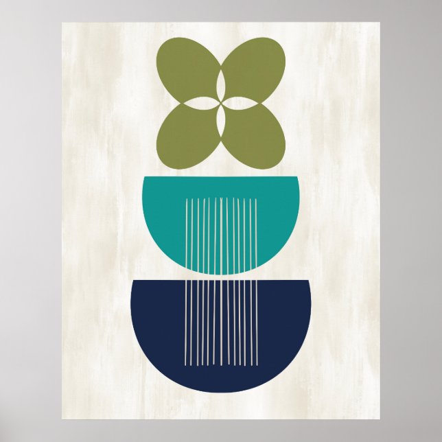 Mittelalter Modernes Abstraktes botanisches Blau A Poster (Vorne)