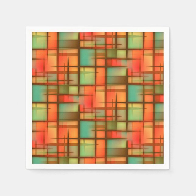 Mittelalter Modernes Abstraktes Kariertes Rotes Gr Serviette (Vorderseite)