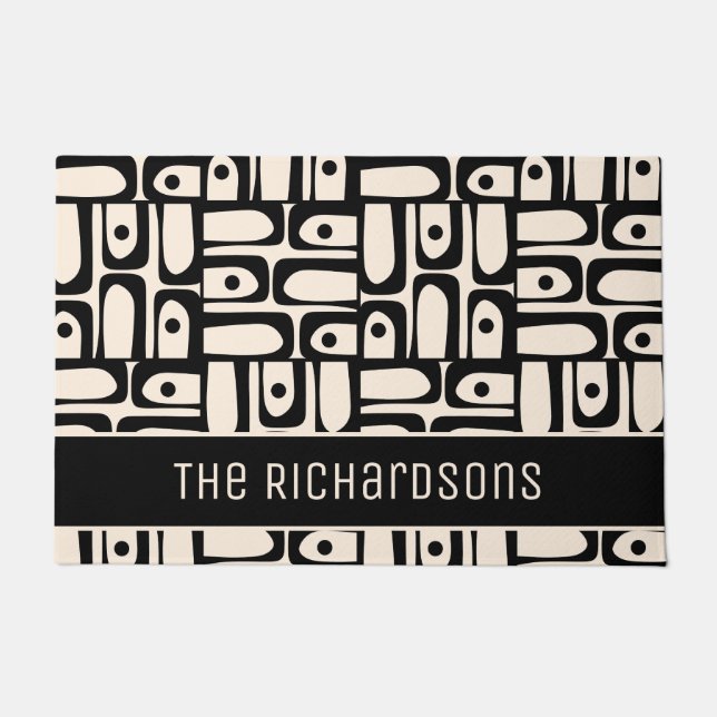 Mittelalter Modernes Abstraktes Schwarz-Creme-Piqu Fußmatte (Vorderseite)