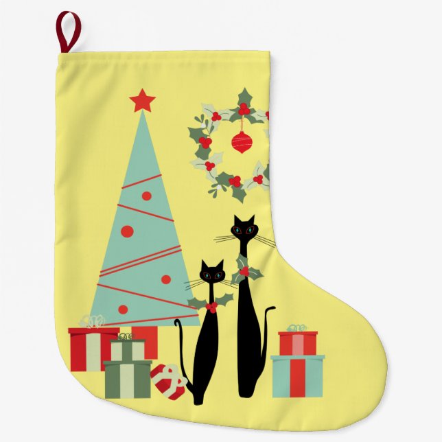 Mittelalter Modernes Cooles Cat Pair & Christmas T Großer Weihnachtsstrumpf (Vorderseite)