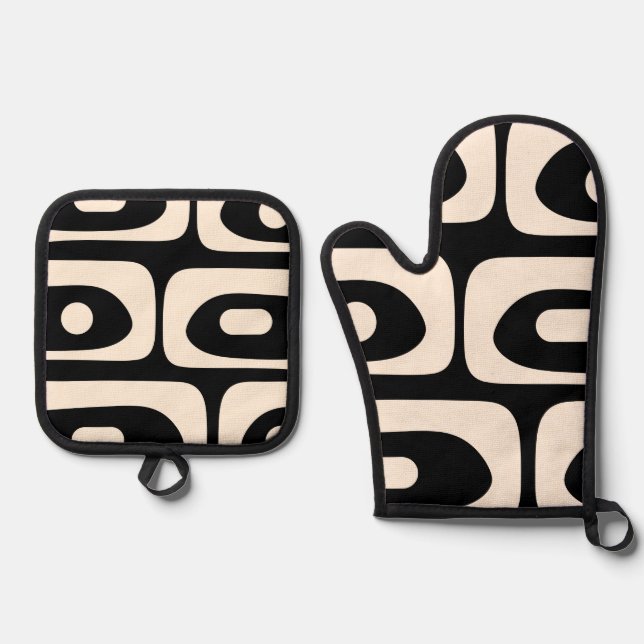 Mittelalter Modernes Minimalistisches Schwarzcreme Ofenhandschuh & Topflappen-Set (Vorderseite)