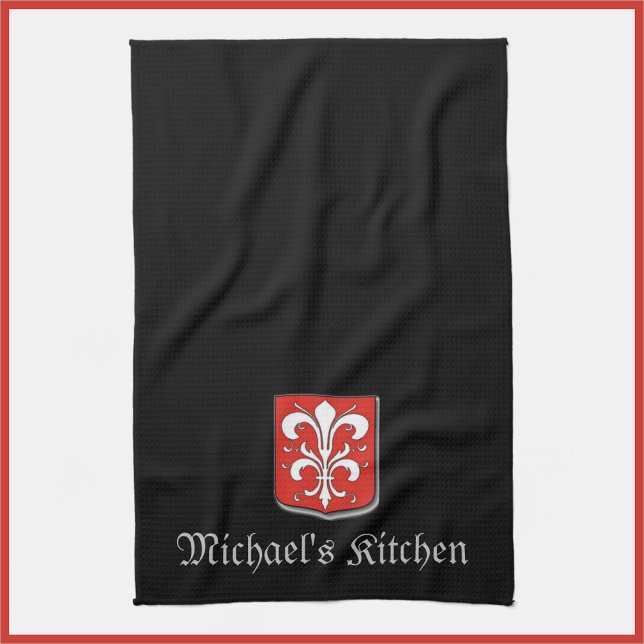 Mittelalter Schwarzer und Roter Ritterschild Geschirrtuch (Bookmark my store! https://www.zazzle.com/store/capricepetit)