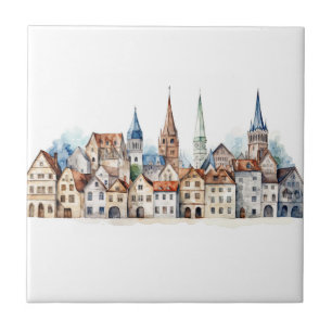 Mittelalterliche Altstadt Aquarell Fliese