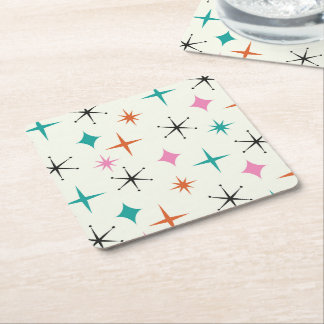 Mittelalterliche Atomsterne in Pink Teal Orange Rechteckiger Pappuntersetzer